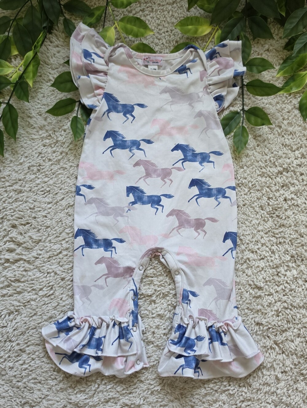 Baby Girl Horse Ruffled Romper (12-18 Months)